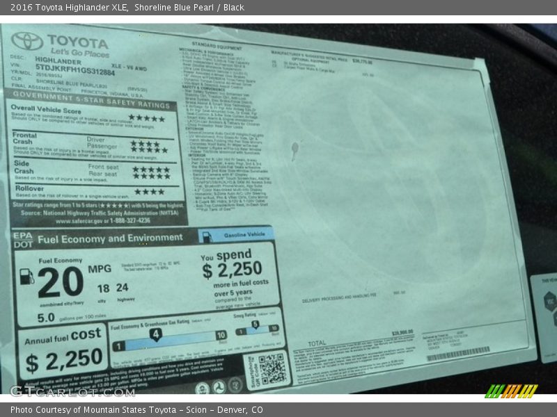 Shoreline Blue Pearl / Black 2016 Toyota Highlander XLE