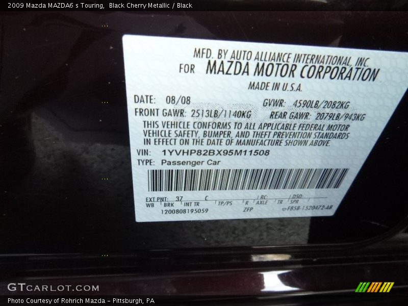Black Cherry Metallic / Black 2009 Mazda MAZDA6 s Touring