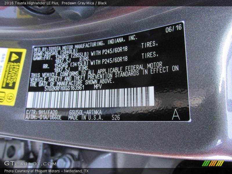Predawn Gray Mica / Black 2016 Toyota Highlander LE Plus