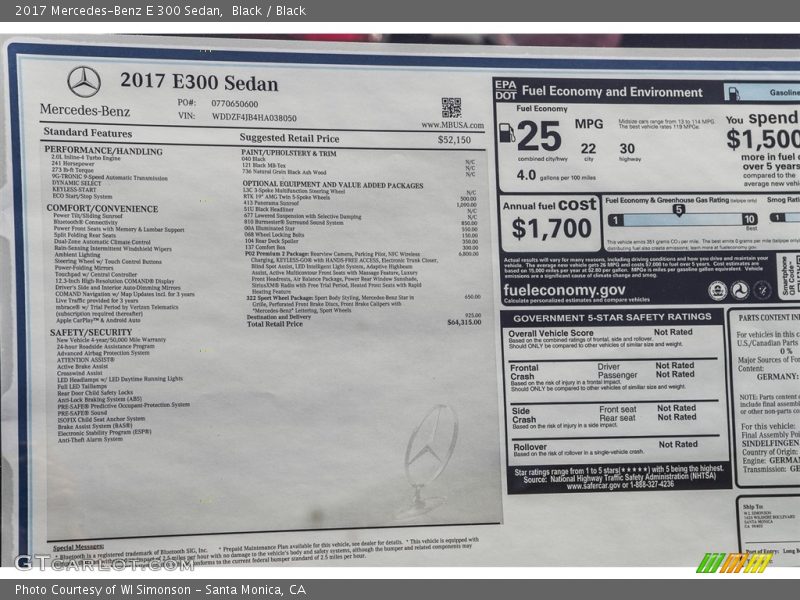 Black / Black 2017 Mercedes-Benz E 300 Sedan