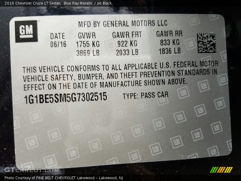 Blue Ray Metallic / Jet Black 2016 Chevrolet Cruze LT Sedan
