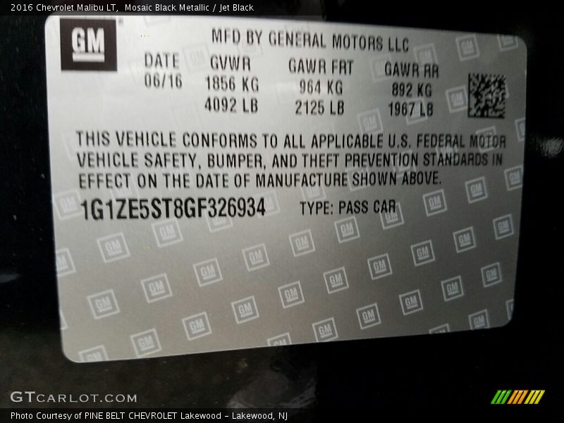 Mosaic Black Metallic / Jet Black 2016 Chevrolet Malibu LT