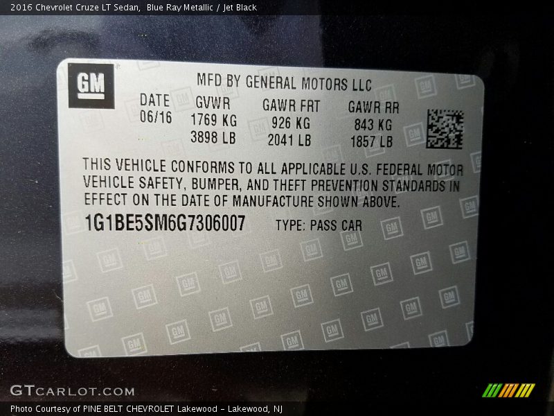 Blue Ray Metallic / Jet Black 2016 Chevrolet Cruze LT Sedan