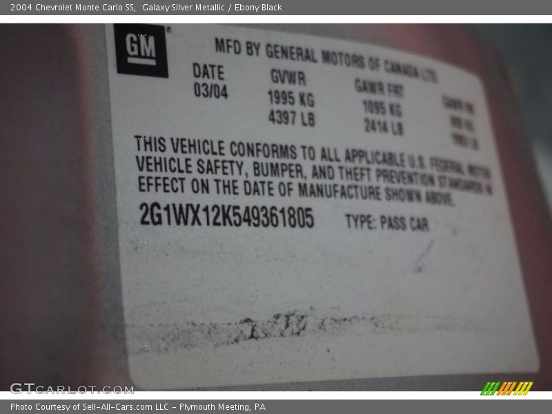 Galaxy Silver Metallic / Ebony Black 2004 Chevrolet Monte Carlo SS