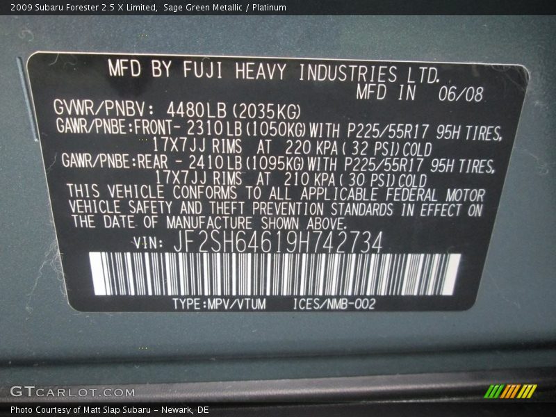 Sage Green Metallic / Platinum 2009 Subaru Forester 2.5 X Limited