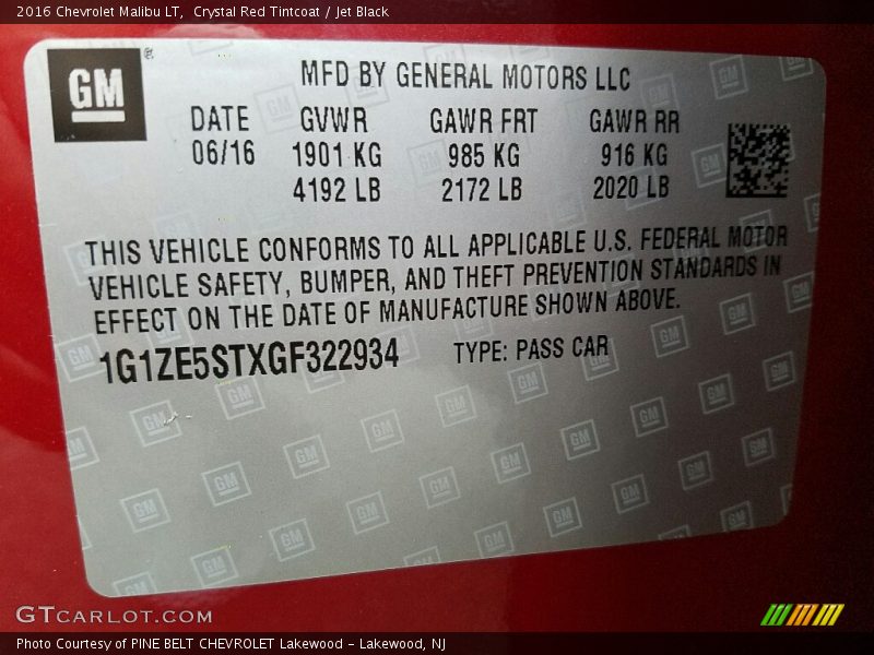 Crystal Red Tintcoat / Jet Black 2016 Chevrolet Malibu LT