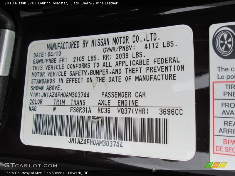 Black Cherry / Wine Leather 2010 Nissan 370Z Touring Roadster