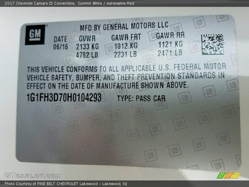 Summit White / Adrenaline Red 2017 Chevrolet Camaro SS Convertible