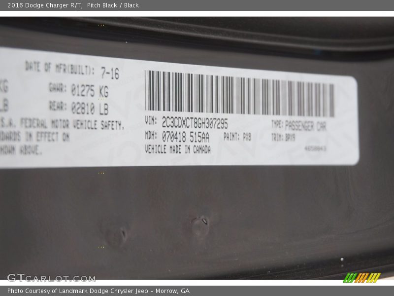 Pitch Black / Black 2016 Dodge Charger R/T