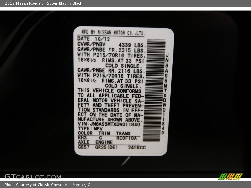Super Black / Black 2013 Nissan Rogue S