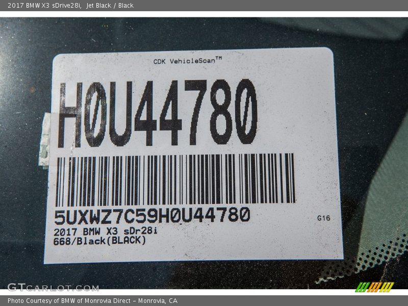 Jet Black / Black 2017 BMW X3 sDrive28i