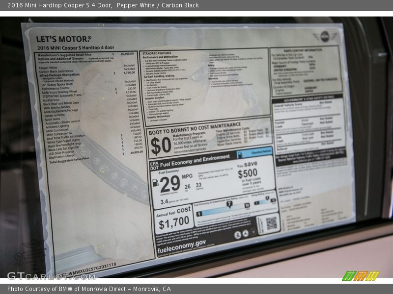 Pepper White / Carbon Black 2016 Mini Hardtop Cooper S 4 Door