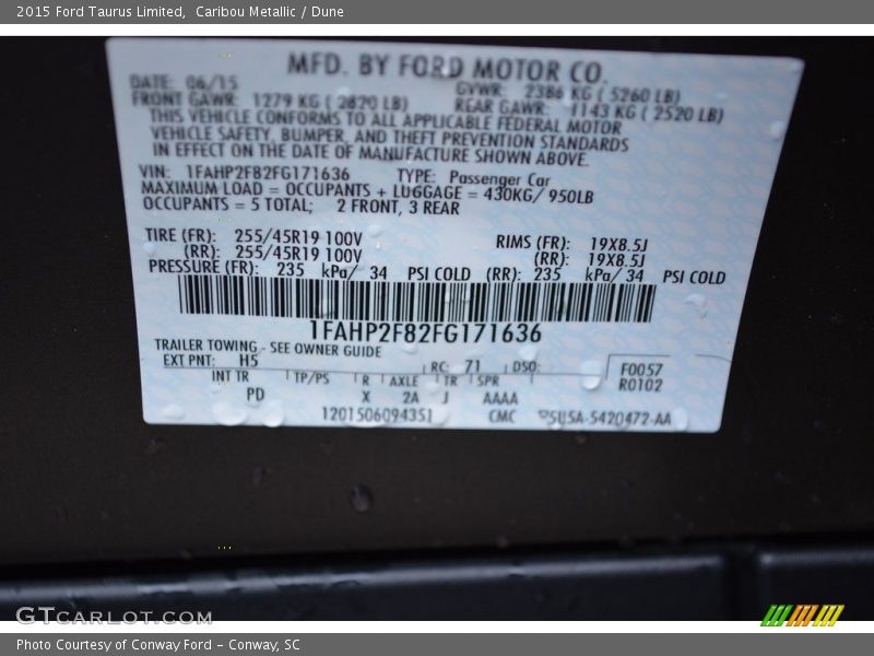 Caribou Metallic / Dune 2015 Ford Taurus Limited