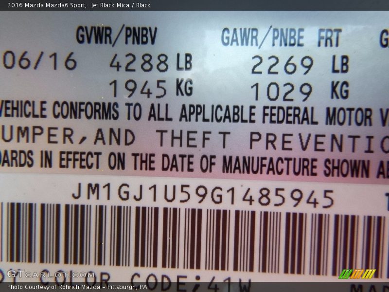 Jet Black Mica / Black 2016 Mazda Mazda6 Sport