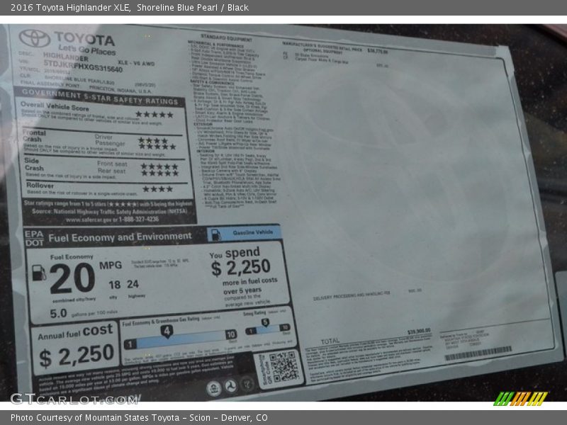 Shoreline Blue Pearl / Black 2016 Toyota Highlander XLE