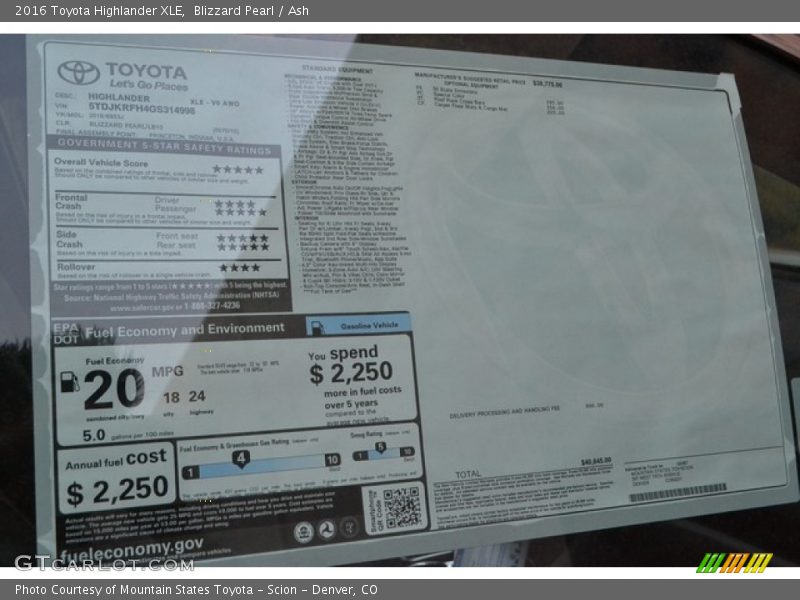 Blizzard Pearl / Ash 2016 Toyota Highlander XLE