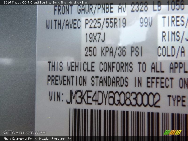 Sonic Silver Metallic / Black 2016 Mazda CX-5 Grand Touring