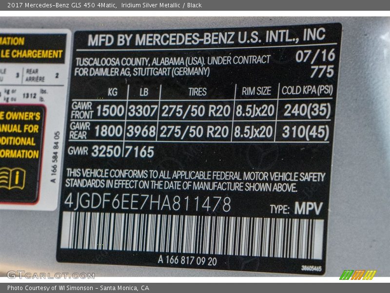 2017 GLS 450 4Matic Iridium Silver Metallic Color Code 775
