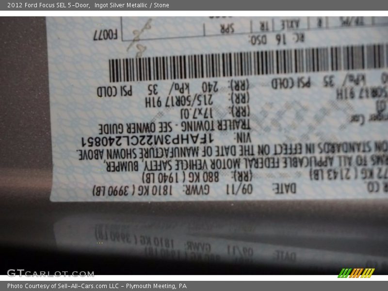 Ingot Silver Metallic / Stone 2012 Ford Focus SEL 5-Door