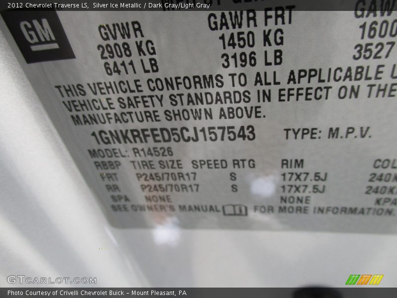 Silver Ice Metallic / Dark Gray/Light Gray 2012 Chevrolet Traverse LS