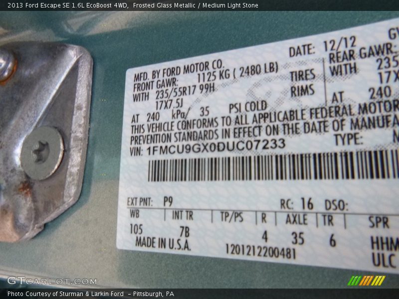 Frosted Glass Metallic / Medium Light Stone 2013 Ford Escape SE 1.6L EcoBoost 4WD