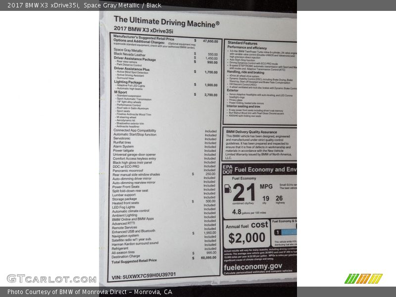 Space Gray Metallic / Black 2017 BMW X3 xDrive35i