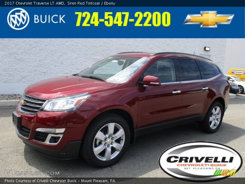 Siren Red Tintcoat / Ebony 2017 Chevrolet Traverse LT AWD