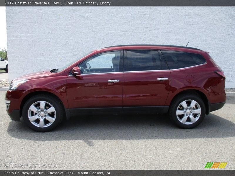Siren Red Tintcoat / Ebony 2017 Chevrolet Traverse LT AWD
