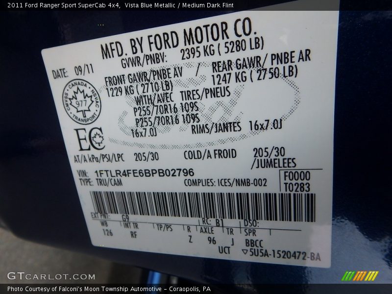 Vista Blue Metallic / Medium Dark Flint 2011 Ford Ranger Sport SuperCab 4x4