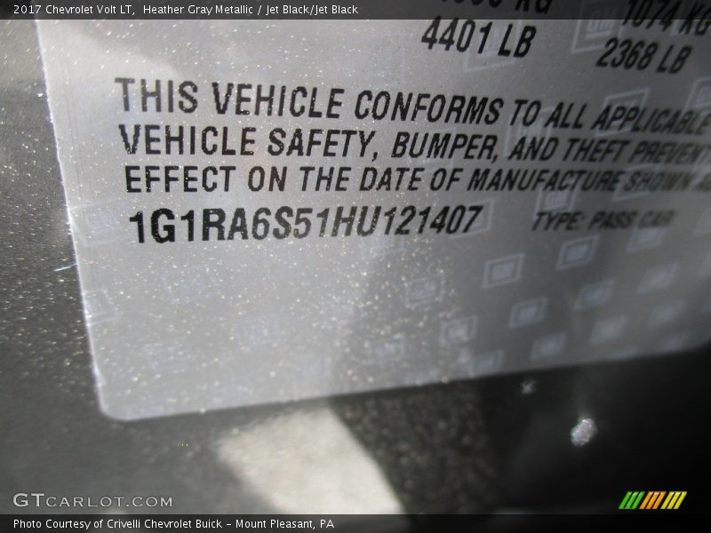 Heather Gray Metallic / Jet Black/Jet Black 2017 Chevrolet Volt LT