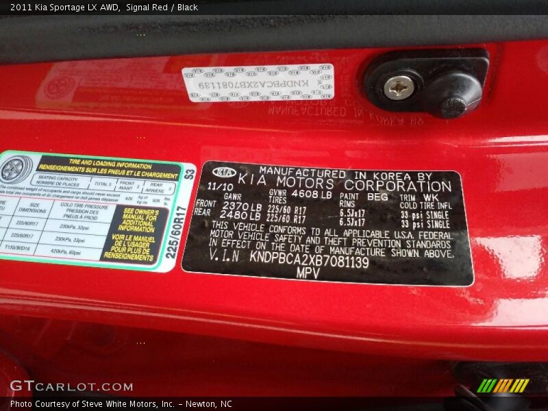 Signal Red / Black 2011 Kia Sportage LX AWD