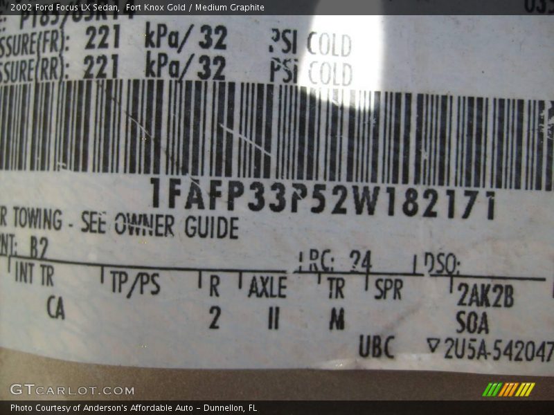 Fort Knox Gold / Medium Graphite 2002 Ford Focus LX Sedan