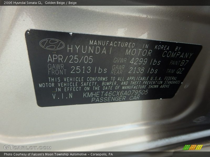 Golden Beige / Beige 2006 Hyundai Sonata GL