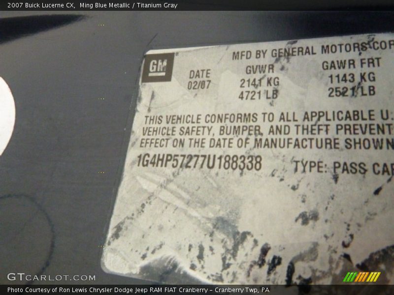 Ming Blue Metallic / Titanium Gray 2007 Buick Lucerne CX