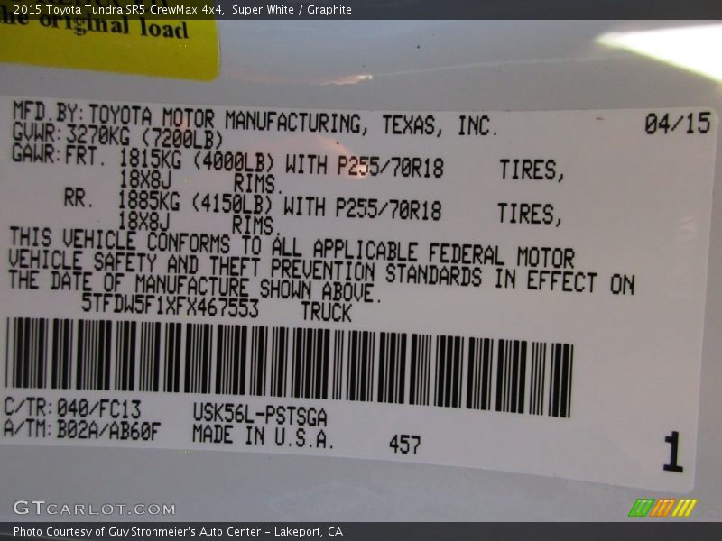 Super White / Graphite 2015 Toyota Tundra SR5 CrewMax 4x4