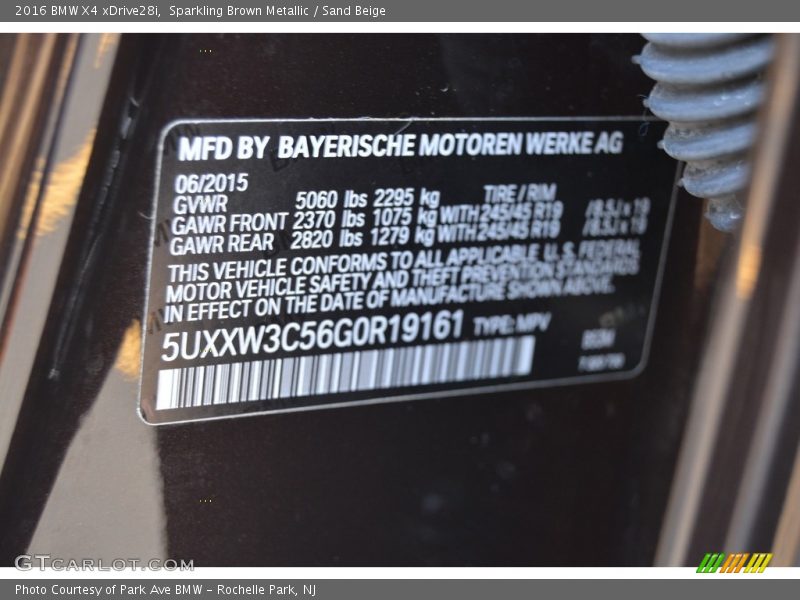 Sparkling Brown Metallic / Sand Beige 2016 BMW X4 xDrive28i