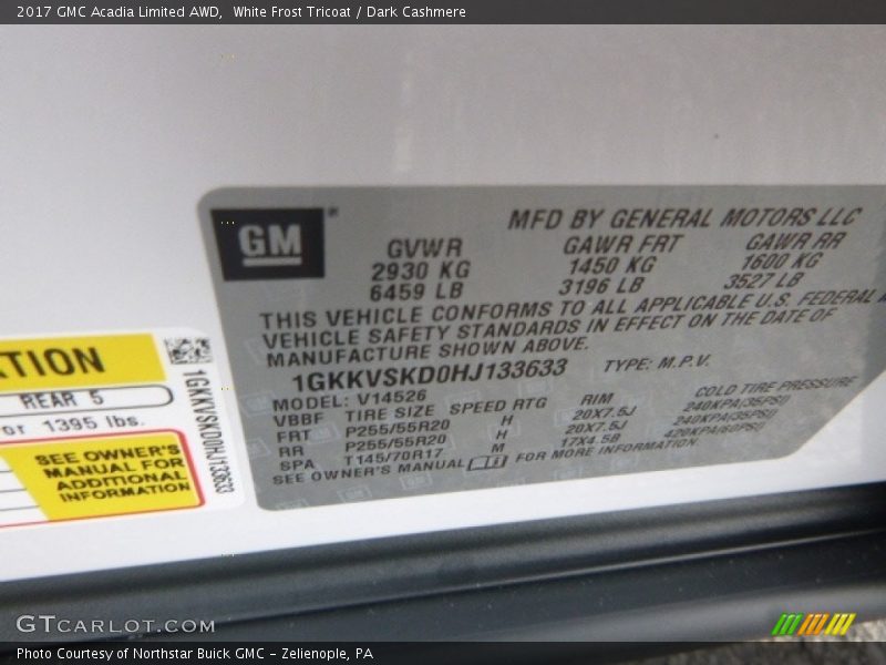 White Frost Tricoat / Dark Cashmere 2017 GMC Acadia Limited AWD