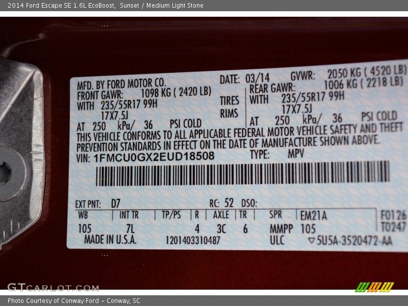 Sunset / Medium Light Stone 2014 Ford Escape SE 1.6L EcoBoost