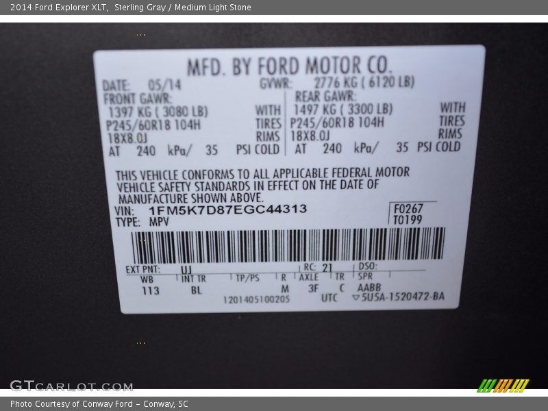 Sterling Gray / Medium Light Stone 2014 Ford Explorer XLT