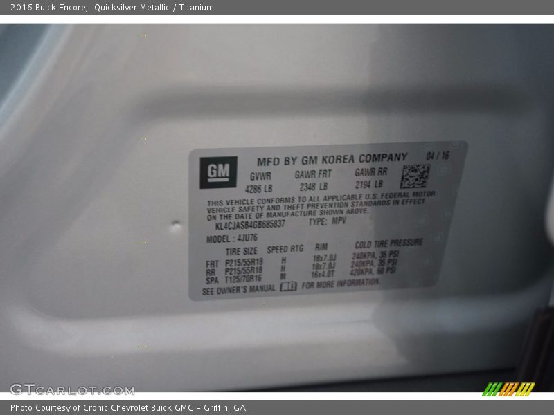 Quicksilver Metallic / Titanium 2016 Buick Encore