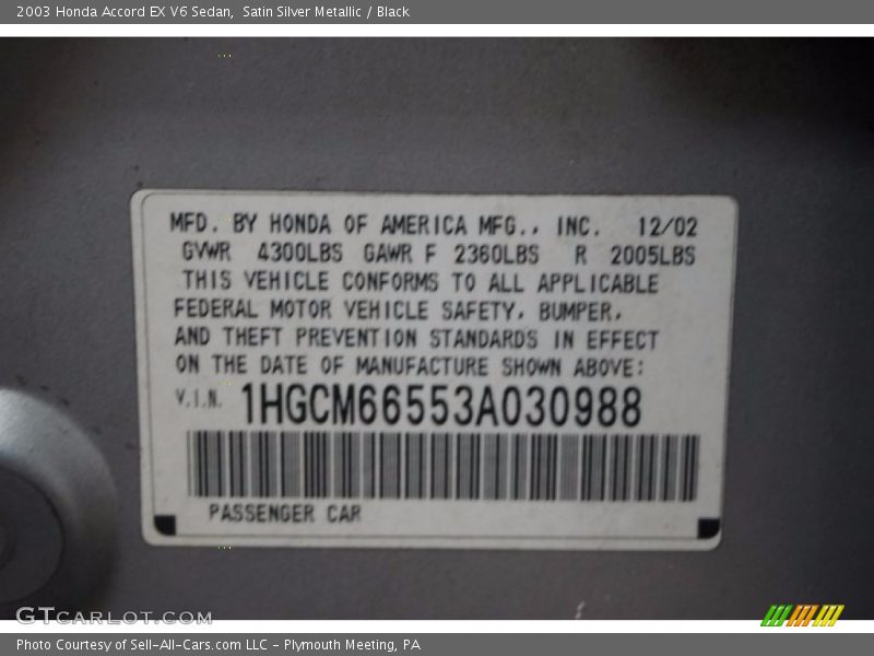 Satin Silver Metallic / Black 2003 Honda Accord EX V6 Sedan