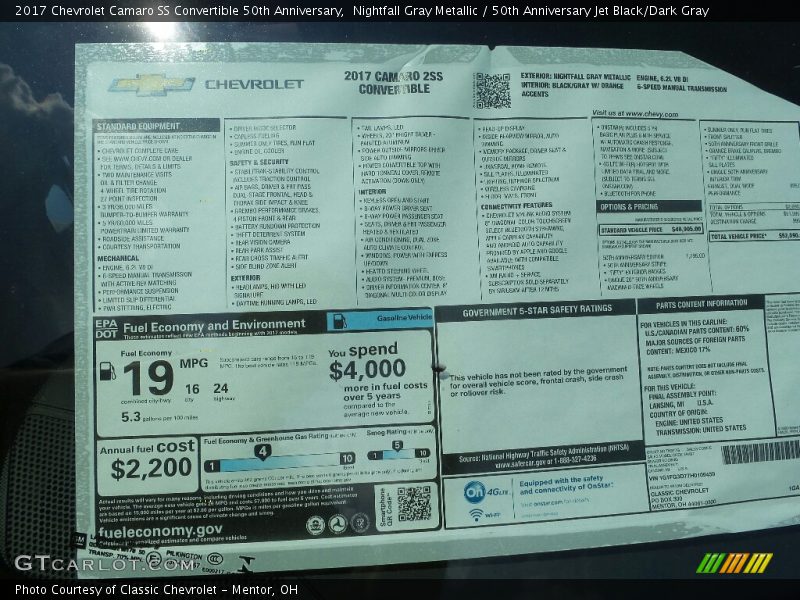  2017 Camaro SS Convertible 50th Anniversary Window Sticker