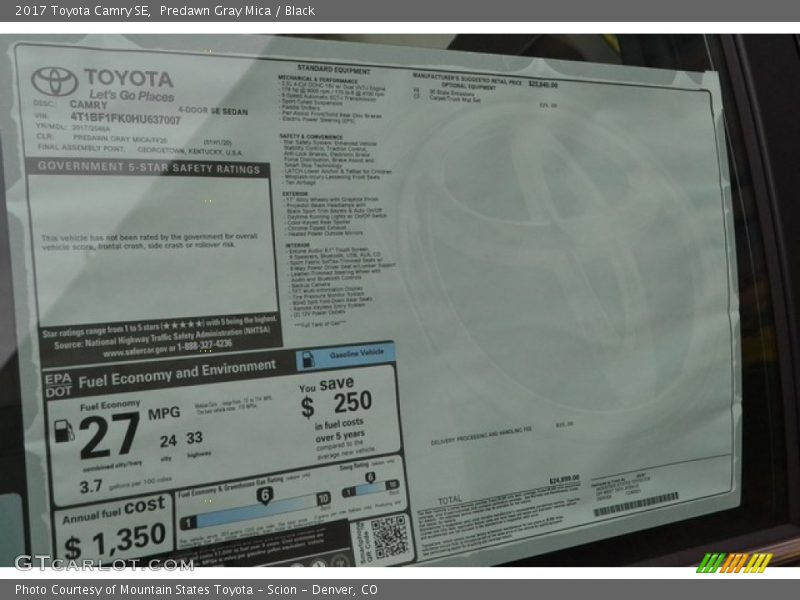 Predawn Gray Mica / Black 2017 Toyota Camry SE