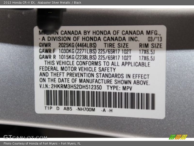 Alabaster Silver Metallic / Black 2013 Honda CR-V EX