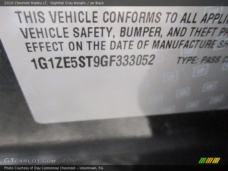 Nightfall Gray Metallic / Jet Black 2016 Chevrolet Malibu LT