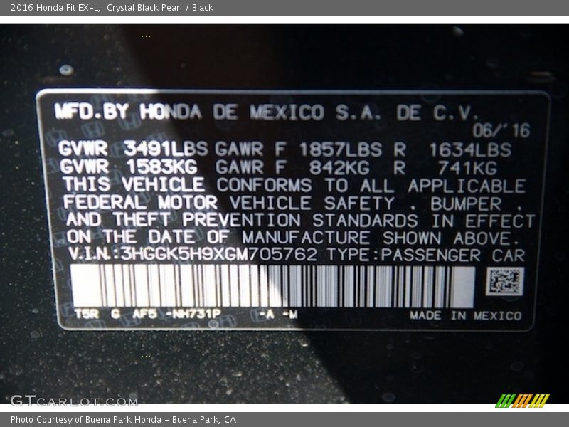 Crystal Black Pearl / Black 2016 Honda Fit EX-L