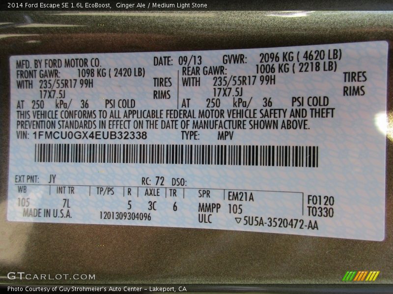 Ginger Ale / Medium Light Stone 2014 Ford Escape SE 1.6L EcoBoost