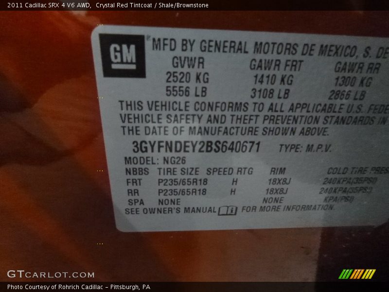 Crystal Red Tintcoat / Shale/Brownstone 2011 Cadillac SRX 4 V6 AWD