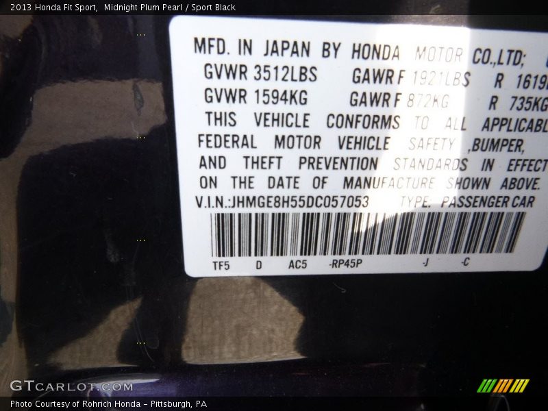 Midnight Plum Pearl / Sport Black 2013 Honda Fit Sport