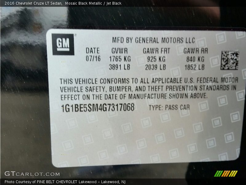 Mosaic Black Metallic / Jet Black 2016 Chevrolet Cruze LT Sedan